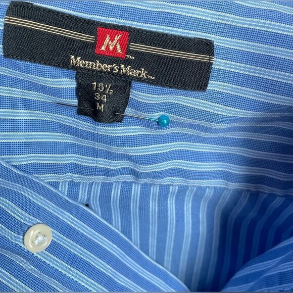 Blue Stripes Members Mark Button Down Long Sleeve Shirt Men’s Size Medium EPC - Picture 3 of 4